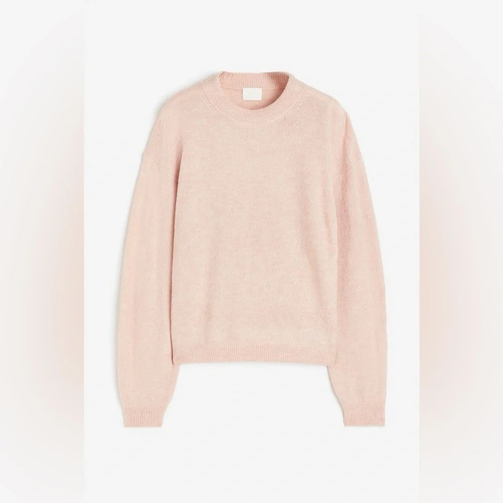 H&M Knit Crew Neck Wool Blend Pullover Sweater in Light Pink Melange Size M